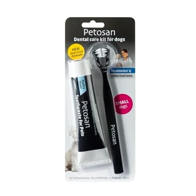 Image of Petosan Dental Care Kit for Small Dogs Dog Toothbrush and Toothpaste Set (3 6kg) Plaque Tartar Removal, Fresh Breath, Recommended by Vets, Poultry Flavour.