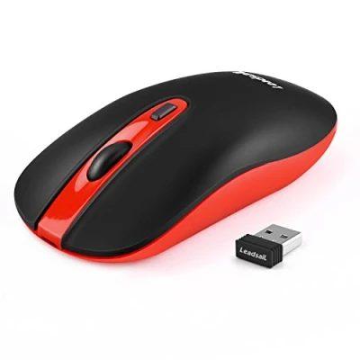 Image of LeadsaiL Wireless Silent Mouse, Cordless Rechargeable Noiseless and Quiet Click,2400DPI with 5 Adjustable Levels for Windows 7/8/10/XP/Vista/Mac/Linux (Red)