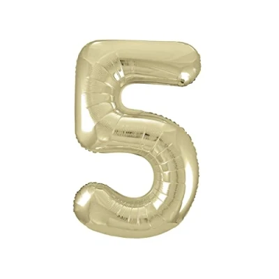Image of Gold Number 5 Shaped Large Foil Balloon (86cm) 1 Piece Perfect for Birthday Parties and Special Events