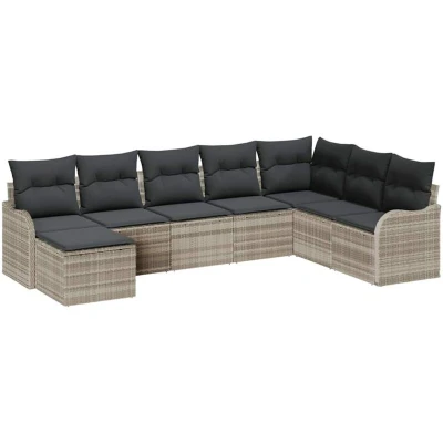 Image of vidaXL 8 Piece Garden Sofa Set with Cushions Light Grey Poly Rattan