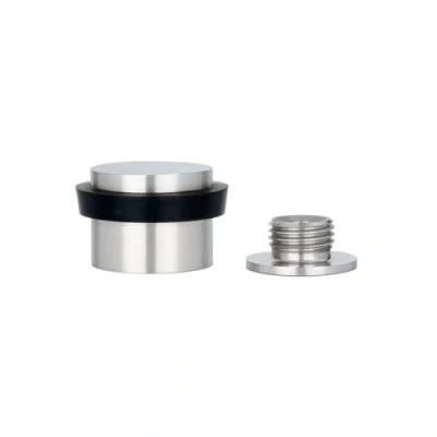 Image of EVI Herrajes Adhesive Door Stop with Screw 28 x 21 mm Black Rubber Stainless Steel Includes Threaded Base + Fastening Plug Mod. I 199 DUAL