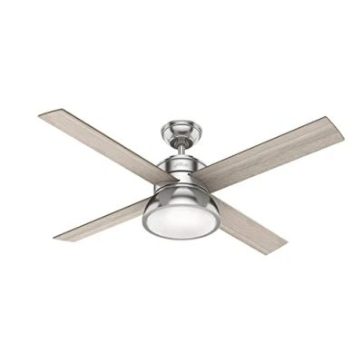 Image of HUNTER Fan Ceiling Loki 132 cm Indoor, with Light and Handheld remote, Brushed Nickel, 4 Reversible Blades Gray Oak Natural Wood Ideal for Summer or Winter, Model 50424