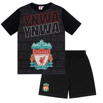 Image of Liverpool FC Official Football Gift Boys Short Pyjamas YNWA Black 8 9 Years
