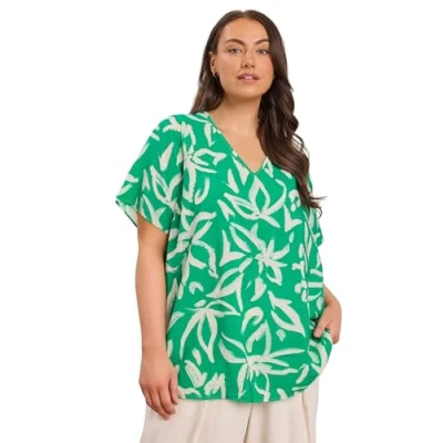 Image of EVANS Curve Abstract Print Angel Sleeve Top Women&#039;s Plus Size Green