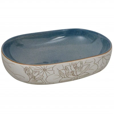 Image of vidaXL Countertop Basin Sand and Blue Oval 59x40x14 cm Ceramic