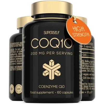 Image of CoQ10 Supplement Coenzyme Q10 High Strength 200mg 60 Capsules Heart Health &amp; Antioxidant Vegan Naturally Fermented Ubiquinone Co Enzyme CQ10 Absorption UK Made