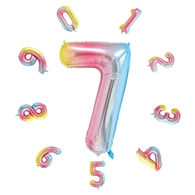 Image of 40&quot; Number Balloons,Helium 7 Balloons Birthday,Self Inflating Balloons,Foil Balloon for Birthday Party,New Year Decoration,Anniversary Decoration,Company Celebration (Rainbow #7)