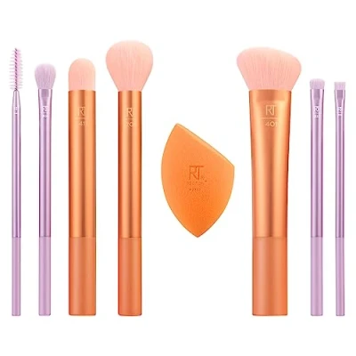 Image of Real Techniques Level Up Brush And Sponge Kit, Makeup Brushes For Eyeshadow, Foundation, Blush, &amp; Bronzer, Blending Sponge, Professional Quality Tools, Synthetic Bristles, 8 Piece Set