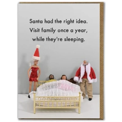 Image of Bold &amp; Bright Hilariously Funny Christmas Cards &#039;Visit Family&#039; Cheeky Seasonal Xmas For Him Her Men Women Friends Family Partner Festive Humour