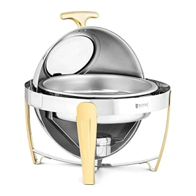 Image of Royal Catering RCCD RT21_6LG Chafing Dish Round Gold Accents 6 L Food Warmer Buffet Server