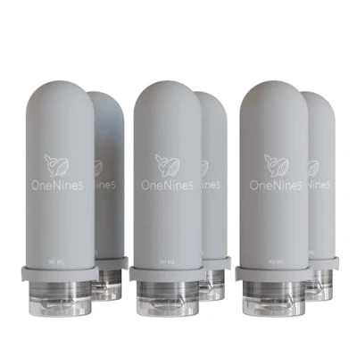 Image of OneNine5 Travel Bottles for Toiletries 6 Pack 90ml (Grey) Essentials Silicone Refillable Liquid Bottles. Airline Approved 100ml Toiletries.