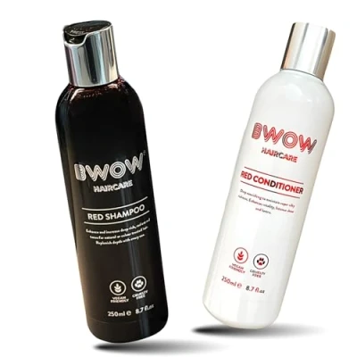 Image of Ravish Red Vegan Shampoo &amp; Conditioner Set: Repair Enhance Hair Care for Redheads, Cherry Scented, Colour Enhancing Treatment, Moisturising Protecting Formula, 2x 250ml All Vibrant Tones