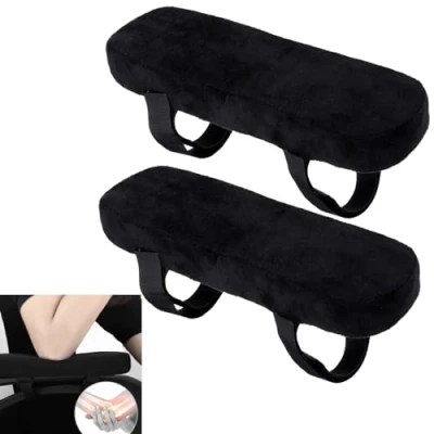 Image of TsunNee 2PCS Anti Slip Chair Arm Pads, Memory Foam Armrest Cushions, Detachable Office Covers, Elbow Support Pillows, Black