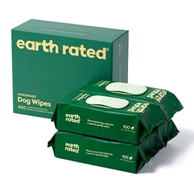 Image of Earth Rated Dog Wipes For Dogs and Puppies, Thick Plant Based Grooming Easy Use on Paws, Body Bum, Unscented, 400 Count