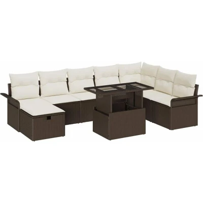 Image of vidaXL 9 Piece Garden Sofa Set with Cushions Brown Poly Rattan