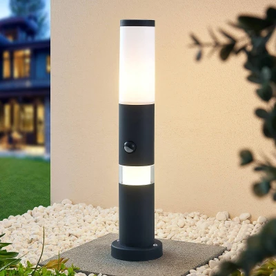 Image of Lindby Outdoor Lights with Sensor &#039;Okari&#039; Motion Detector (Modern) in Black Made of Aluminium (1 Light Source, E27) from Pillar Lights, Garden Light, Path Bollard lamp