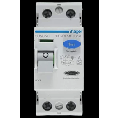 Image of Hager 100 AMP 30mA DOUBLE POLE RCCB CD285U 161503