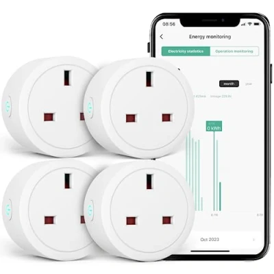 Image of Woox Smart Plug with Energy Monitoring, Monitoring Alexa Plug,Voice Control WiFi Plugs Work Alexa/Google, Wireless Remote Timer Socket Plugs,Device Sharable, 13A,3120W 4pack
