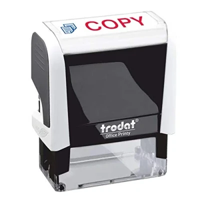 Image of Trodat Stamp 4912 Office Printy with English Text COPY Self Inking, Red and Blue Ink, 18 x 46 mm