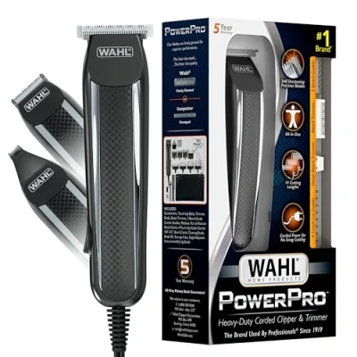 Image of Wahl PowerPro Corded Detailer Trimmer Kit for Mens Grooming Beard, Mustache, Stubble, Ear, Nose, &amp; Body Model 9686