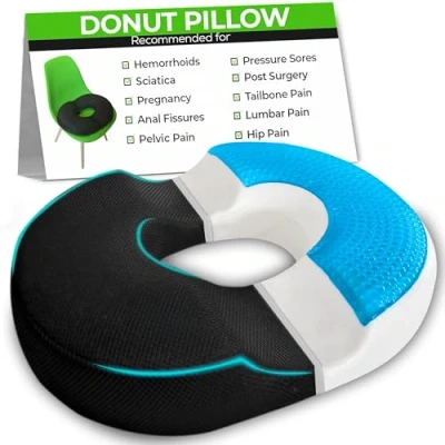 Image of ANBOCARE Donut Gel Sitting Pillow Orthopedic Memory Foam for Tailbone Pain, Hemorrhoid, Bed Sores, Postpartum, Prostate, Coccyx &amp; Sciatica Pain