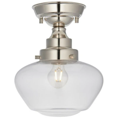 Image of Finale Semi Flush Ceiling Light Bright Nickel Plate &amp; Clear Glass
