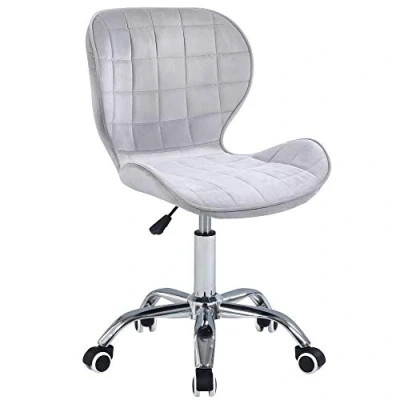 Image of Charles Jacobs Swivel Office Chair with Chrome Base Wheels and Adjustable Height in Grey Velvet