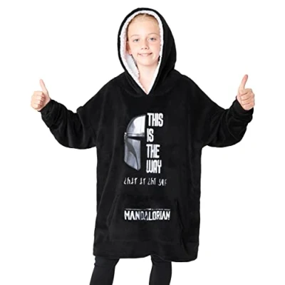 Image of Disney The Mandalorian Blanket Hoodie for Boys Teens, Baby Yoda Fleece Wearable (Black)