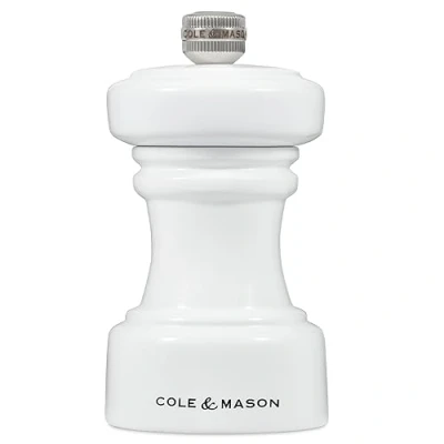 Image of Cole &amp; Mason H233063 Hoxton White Gloss Salt Mill, Non Corroding Ceramic Mechanism, Compact Grinder with Adjustable Grind, Beech Wood, 104mm, Seasoning Lifetime Mechanism Guarantee