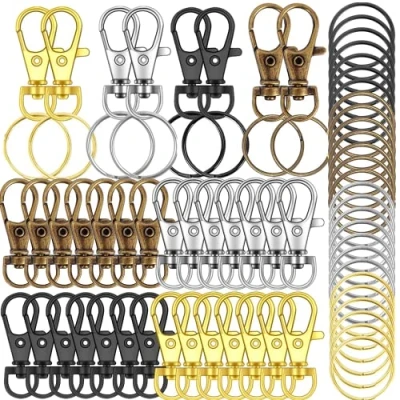 Image of HXSEMAYIG 100PCS Keychain Hooks with Key Rings.. Metal Swivel Lobster Claw Clasps, for Clip Lanyard, Jewelry Making, Crafts