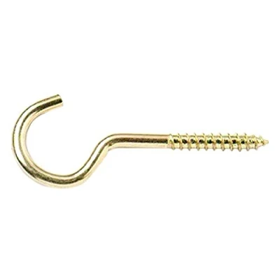 Image of Merriway BH03577 (10 Pcs) EB 80 mm (3.1/8 Inch) Steel Screw In Hook Brass Plated Pack of 10 Pieces