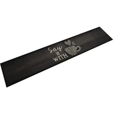 Image of vidaXL Kitchen Rug Washable Cup Black 60x300 cm Velvet