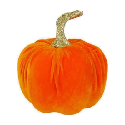 Image of Gisela Graham Velvet Pumpkin with Gold Glitter Stalk Decoration