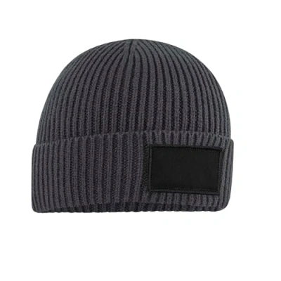 Image of Beechfield Ribbed Knit Fashion Patch Beanie Graphite Grey/Black
