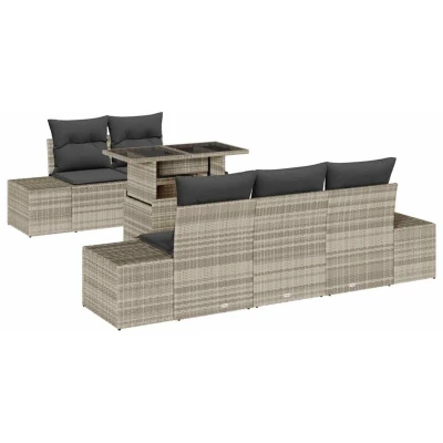 Image of vidaXL 6 Piece Garden Sofa Set with Cushions Light Grey Poly Rattan