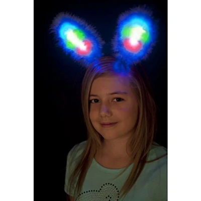 Image of White &amp; Blue Light Up Bunny Ears Hen Party Costume