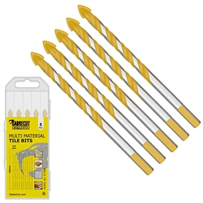 Image of 5 x SabreCut SCTBB6 6mm 100mm Multi Material Tile Drill Bits Set for Ceramic Porcelain Granite Marble with Durable Storage Box
