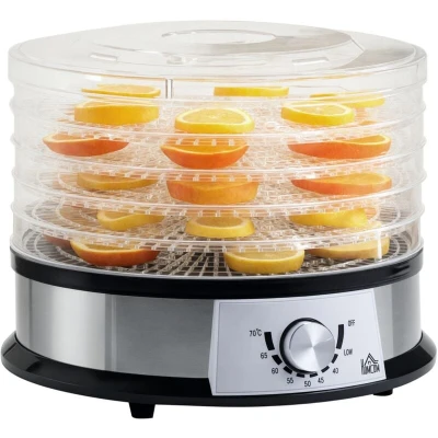 Image of HOMCOM 5 Trays Food Dehydrator, 250W Stainless Steel Dryer with 40 70℃ Adjustable Temperature, Machine for Drying Fruit, Meat, Vegetable, Jerky and Pet Treat, Silver