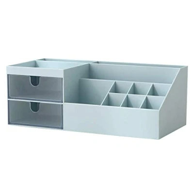 Image of Marknor Vanity Makeup Organizer, Cosmetic Storage Organizer/Box, Mini Desk for Office Supplies, Bathroom Counter or Dresser, Blue