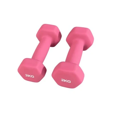 Image of Neoprene Dumbbells Weights Iron Hand Pair Aerobic Workout Fitness Home Gym Comfortable To Hold and Soft on Floors Excellent Accessories For Toning Strength Workouts (Pink, 2kg Pair)