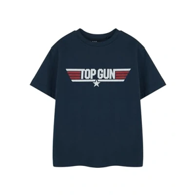 Image of Top Gun Boys T Shirt Kids Short Sleeve Graphic Tee in Blue Maverick &amp; Goose Fighter Pilot Aircraft Apparel Children&#039;s Aviator Movie Merchandise Gift