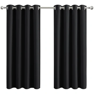 Image of Aspire Homeware Blackout Curtains for Bedroom Black Eyelet Living Room 66 x 54 inch Drop Thermal Insulated Ring Top Window Treatments Out Kitchen Curtain + 2 Matching Tiebacks