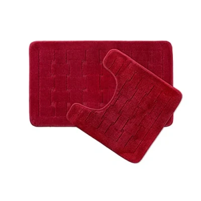 Image of Emma Barclay Orkney Crosshatch 2 Pc Bath Set in Bordeaux Mat 45x75cm/ Pedestal 45x45cm