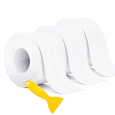 Image of SLETIE 3 Rolls Bath Sealant Strip Self Adhesive, Adhesive Caulk Tape, Waterproof Simple Seal Tape for Bathroom, Kitchen, Bathtub, Toilet, Wall Floor, with Sealing Tool (3.2Mx38mm, White)