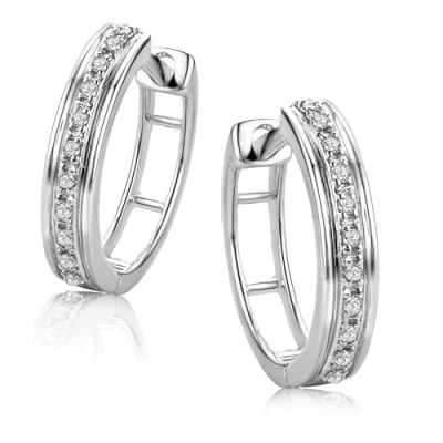 Image of Orovi Woman Hoops Earrings 9 ct / 375 White Gold With Diamonds Brilliant Cut 0.06