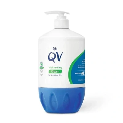 Image of QV Cream with 10% Glycerin (1050g) Rich Protective Moisturiser for Sensitive, Dry Skin, Fragrance Free, Noncomedogenic Body Cream, Hydrating Skin Care Eczema, Psoriasis, Dermatitis, Pump Bottle