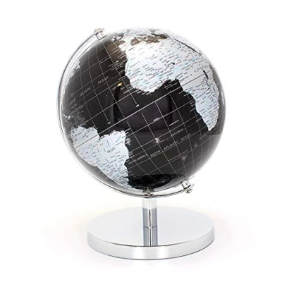 Image of LEONARDO Black &amp; Silver World Globe 27cm, Metal