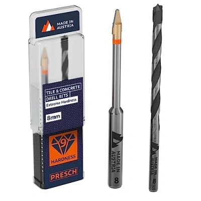 Image of Presch Tile Drill bit &amp; Concrete Set ⌀ 8mm for Ceramic, Hard Tiles, Porcelain, and Glass Porcelain bit, Ceramic included matching Box