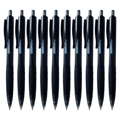 Image of MICRA Retractable Ballpoint Pens, BLACK, Pack of 10, Fine Point (0.7mm), Rubber Grip, Smooth Ball Ideal for School Office Home, iZOFAX Black Pen