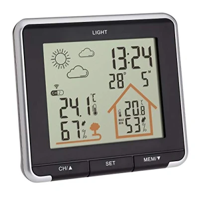 Image of TFA Dostmann Wireless weather station Life, 35.1153.01, Outdoor temperature and humidity via transmitter, symbols, clock with date, black
